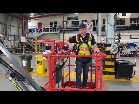 harness on scissor lift
