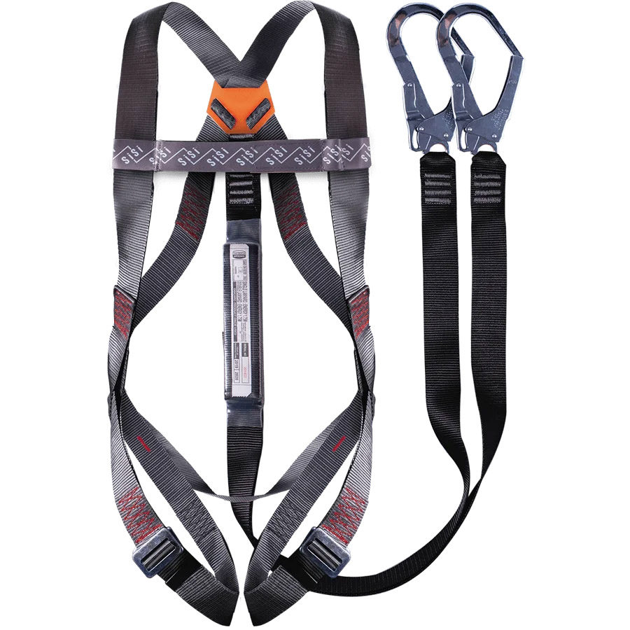 full body harness with double lanyard and shock absorber