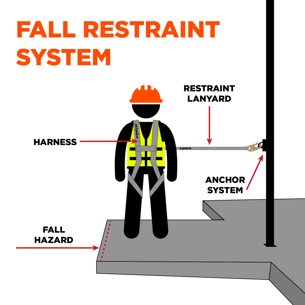 fall restraint harness and lanyard